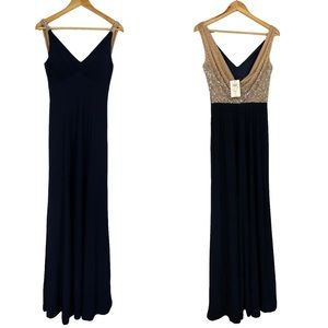 CACHE NWT Floor Length Navy Blue Rhinestone Maxi Party Evening Dress Size 6